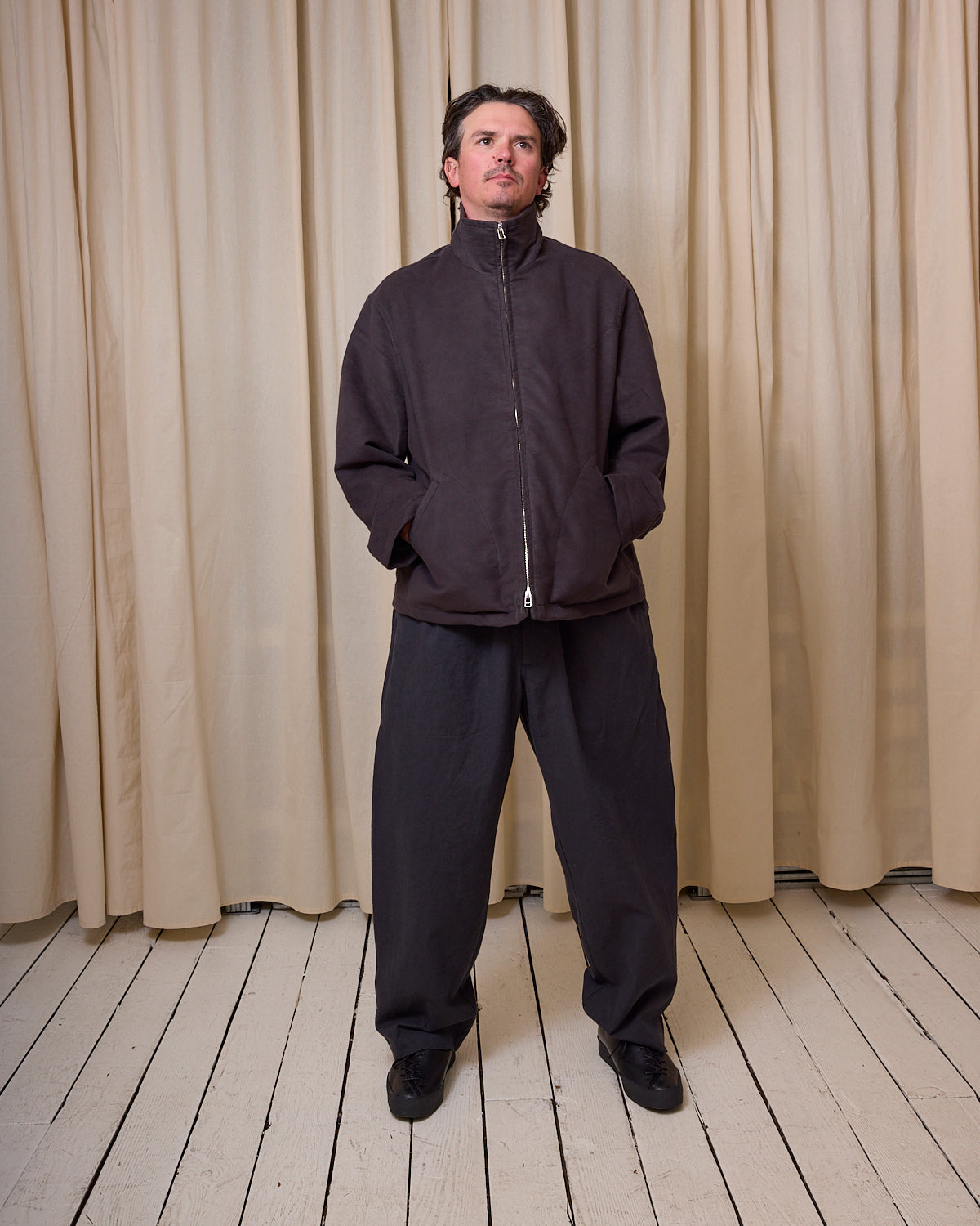 CIRCUIT JACKET - CHARCOAL COTTON/SILK MOLESKIN