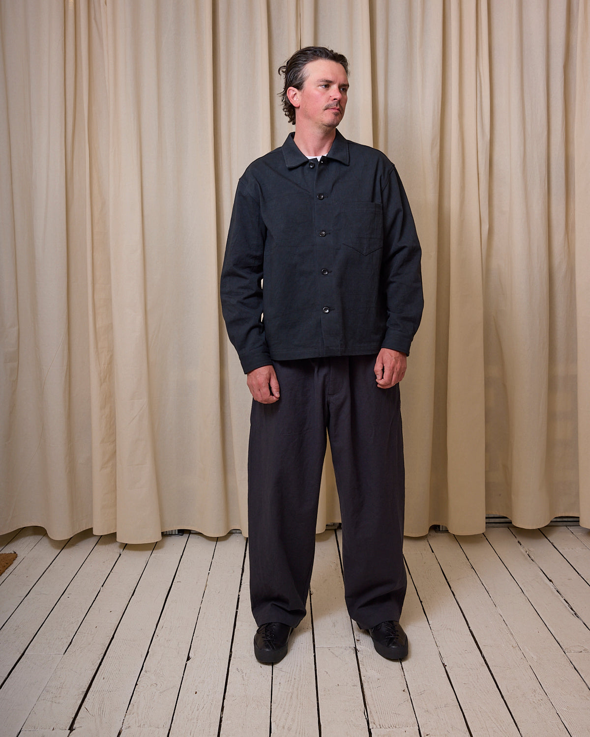 TRAVAIL SHIRT - BLACK DRUM DYED BACK SATIN