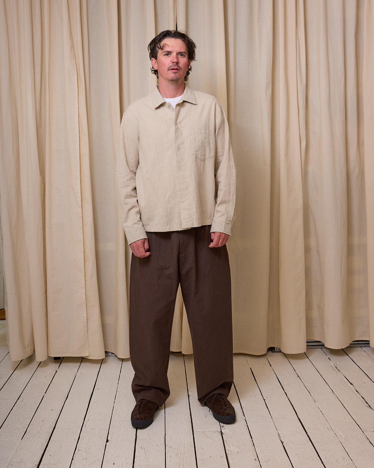 WORKSHOP SHIRT - NATURAL COTTON/LINEN GRID – James Coward