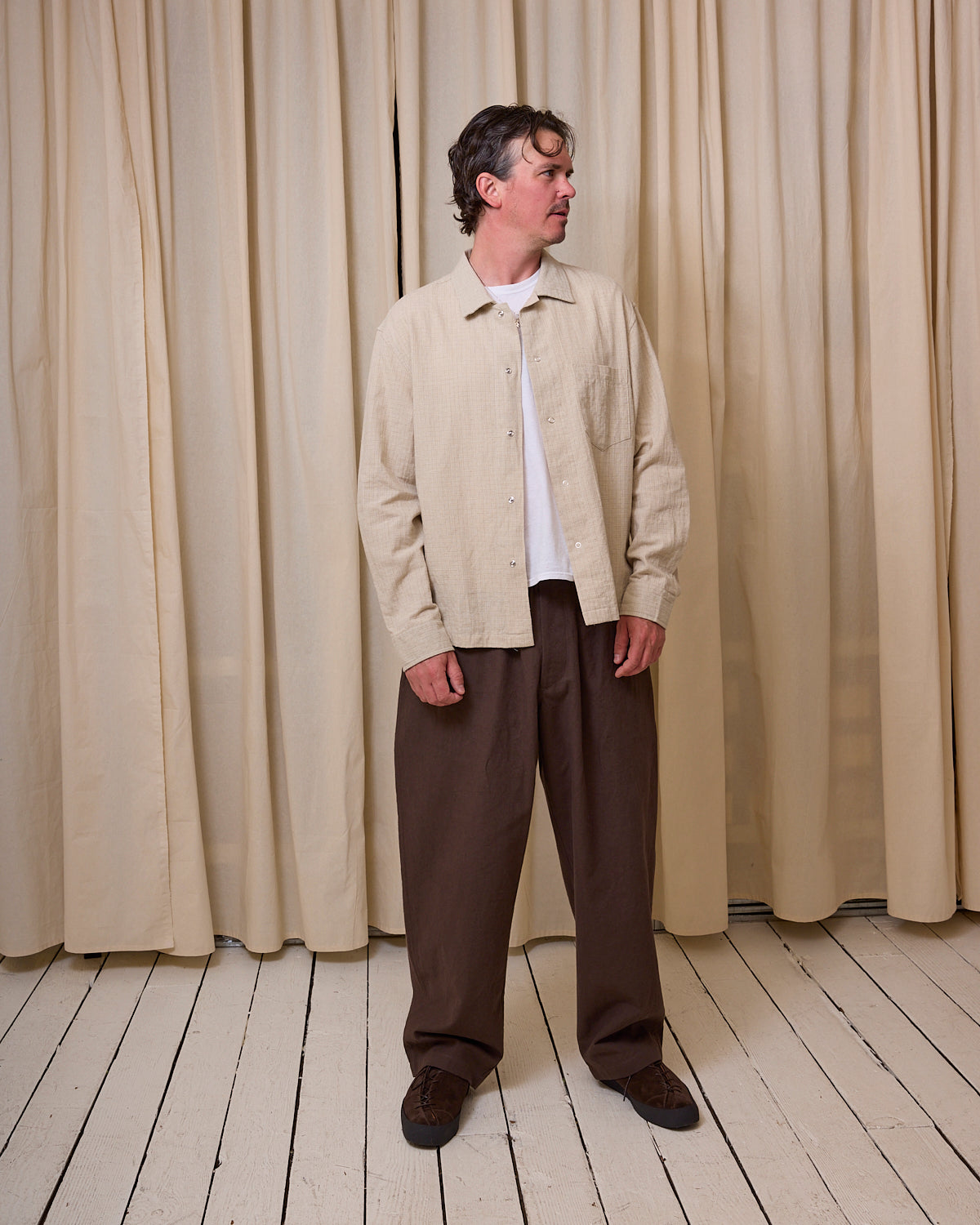 WORKSHOP SHIRT - NATURAL COTTON/LINEN GRID – James Coward