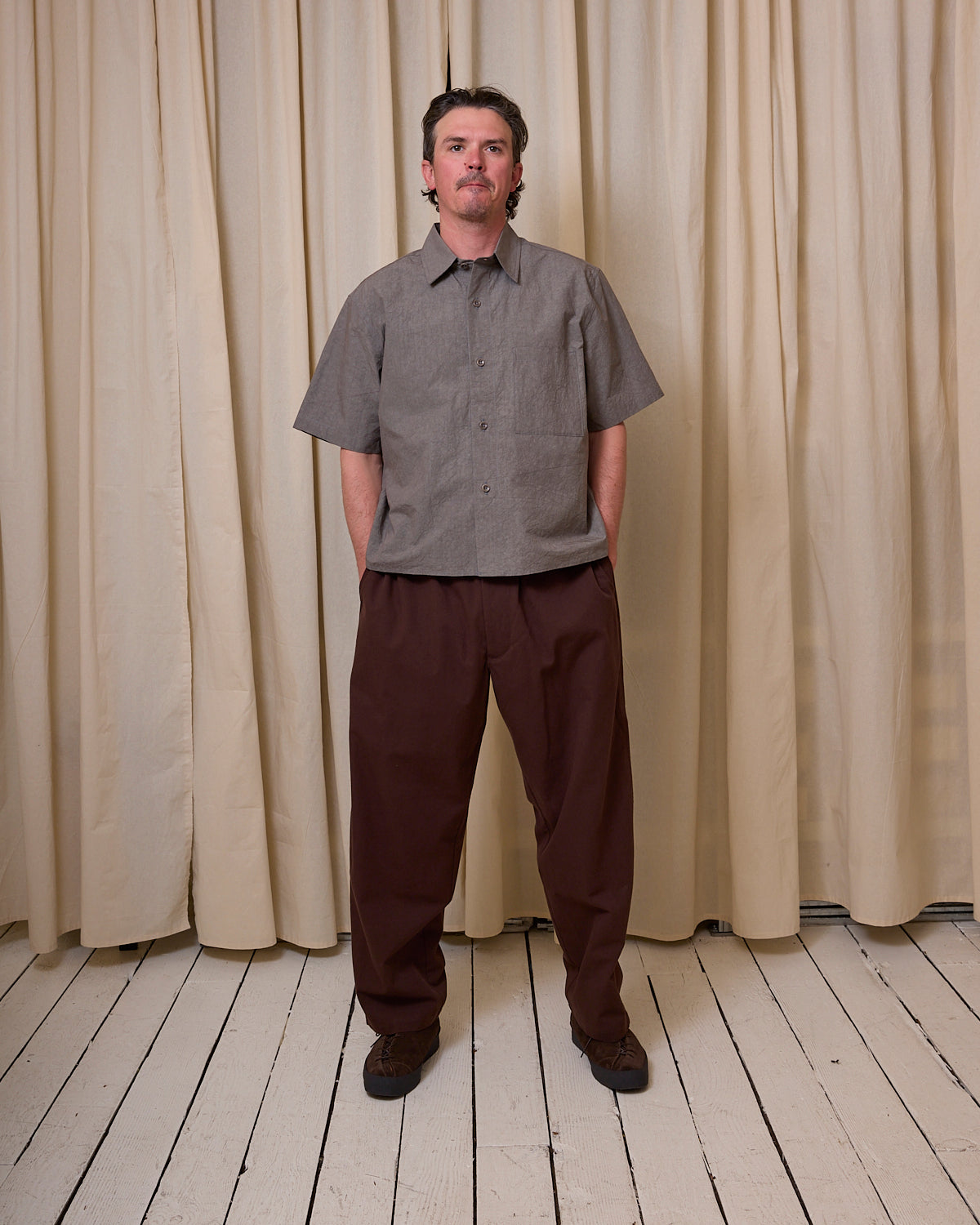 SHORT SLEEVE SHIRT - GREY SUN DRIED TYPEWRITER CLOTH – James Coward