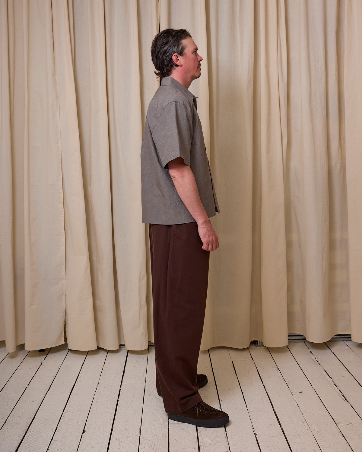 SHORT SLEEVE SHIRT - GREY SUN DRIED TYPEWRITER CLOTH – James Coward
