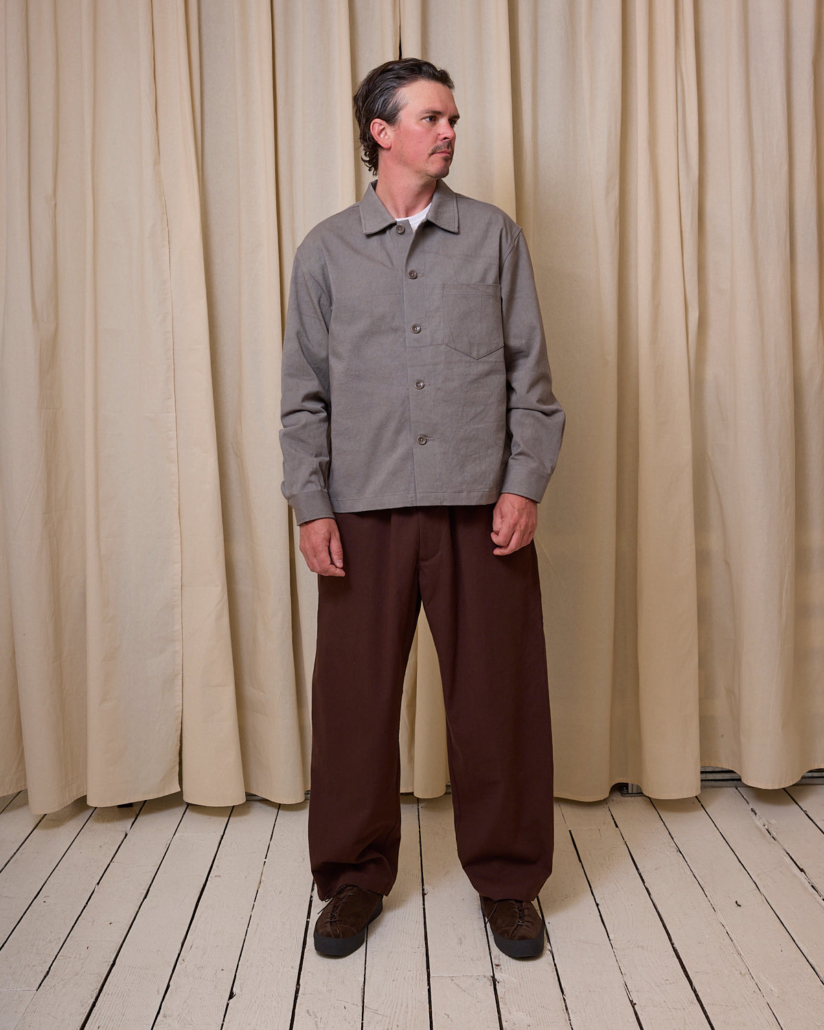 TRAVAIL SHIRT - LIGHT GREY DRUM DYED BACK SATIN