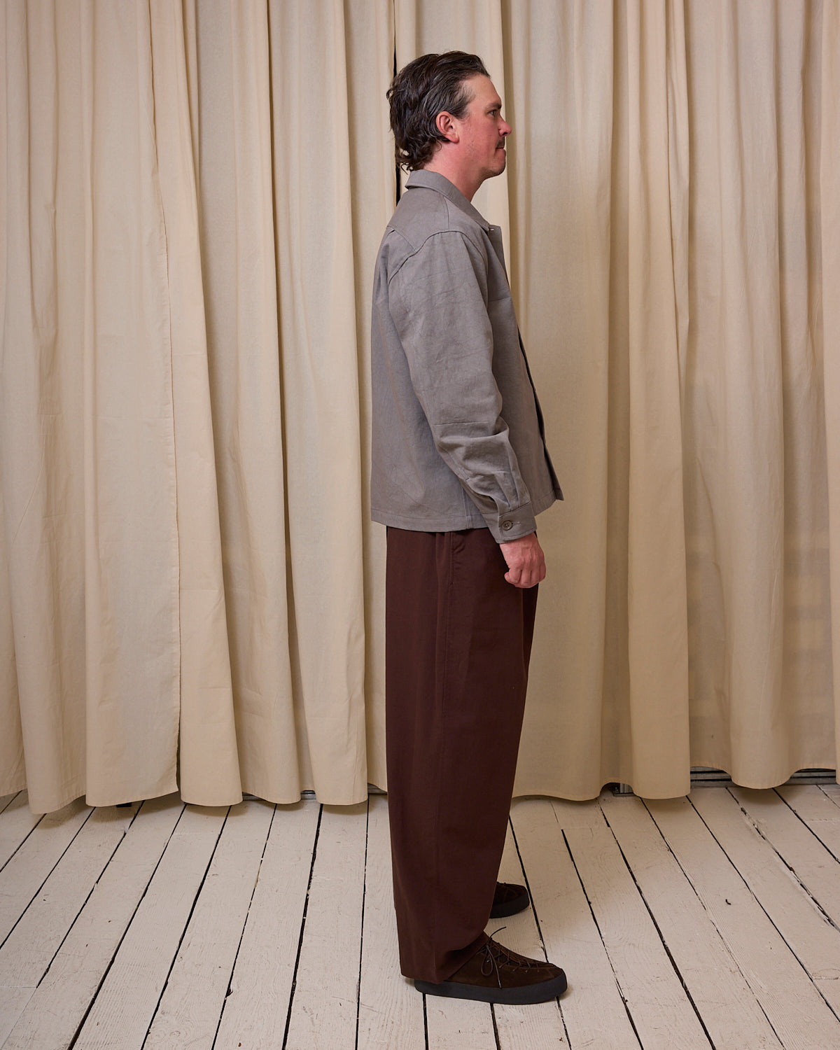 TRAVAIL SHIRT - LIGHT GREY DRUM DYED BACK SATIN