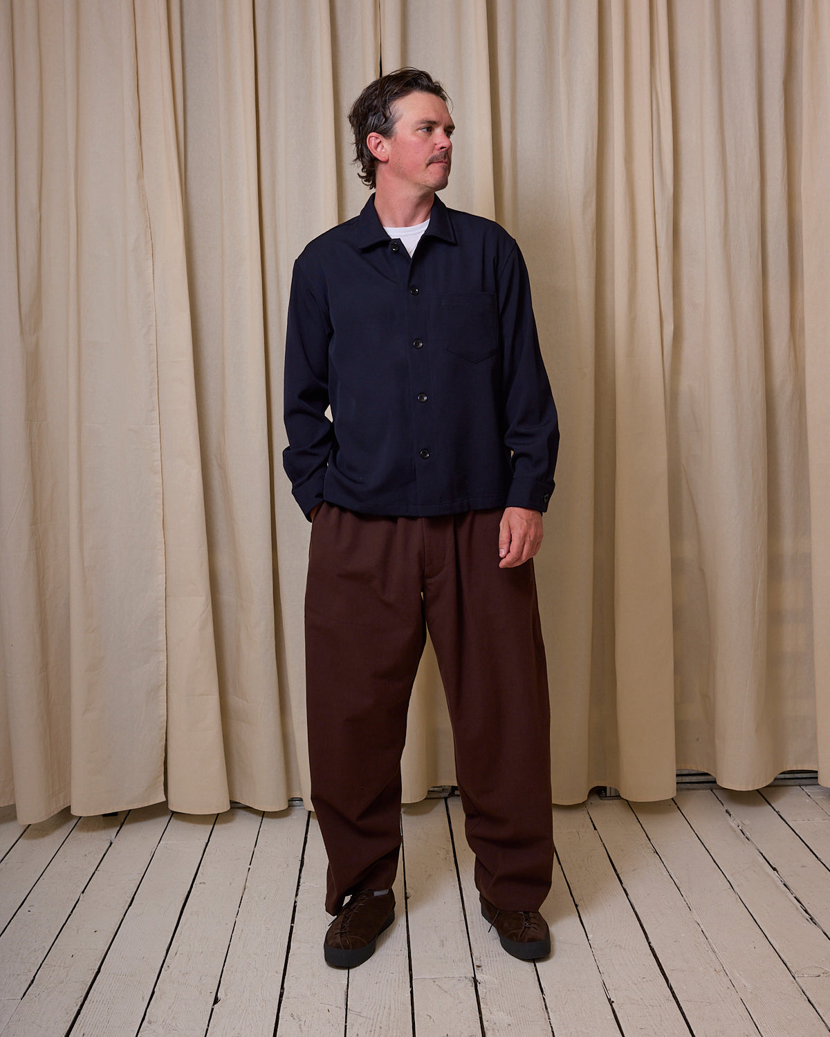 TRAVAIL SHIRT - NAVY MEDIUMWEIGHT WOOL GABARDINE