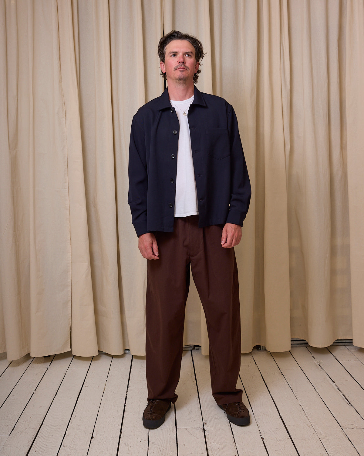 TRAVAIL SHIRT - NAVY MEDIUMWEIGHT WOOL GABARDINE