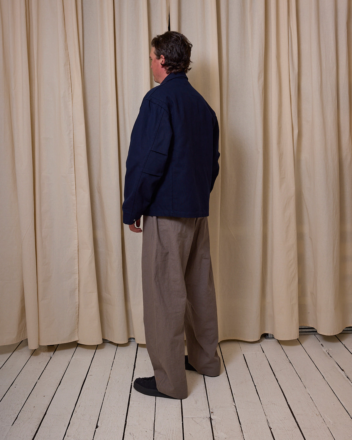 SIX JACKET - NAVY WAXED COTTON/WASHI OXFORD CLOTH