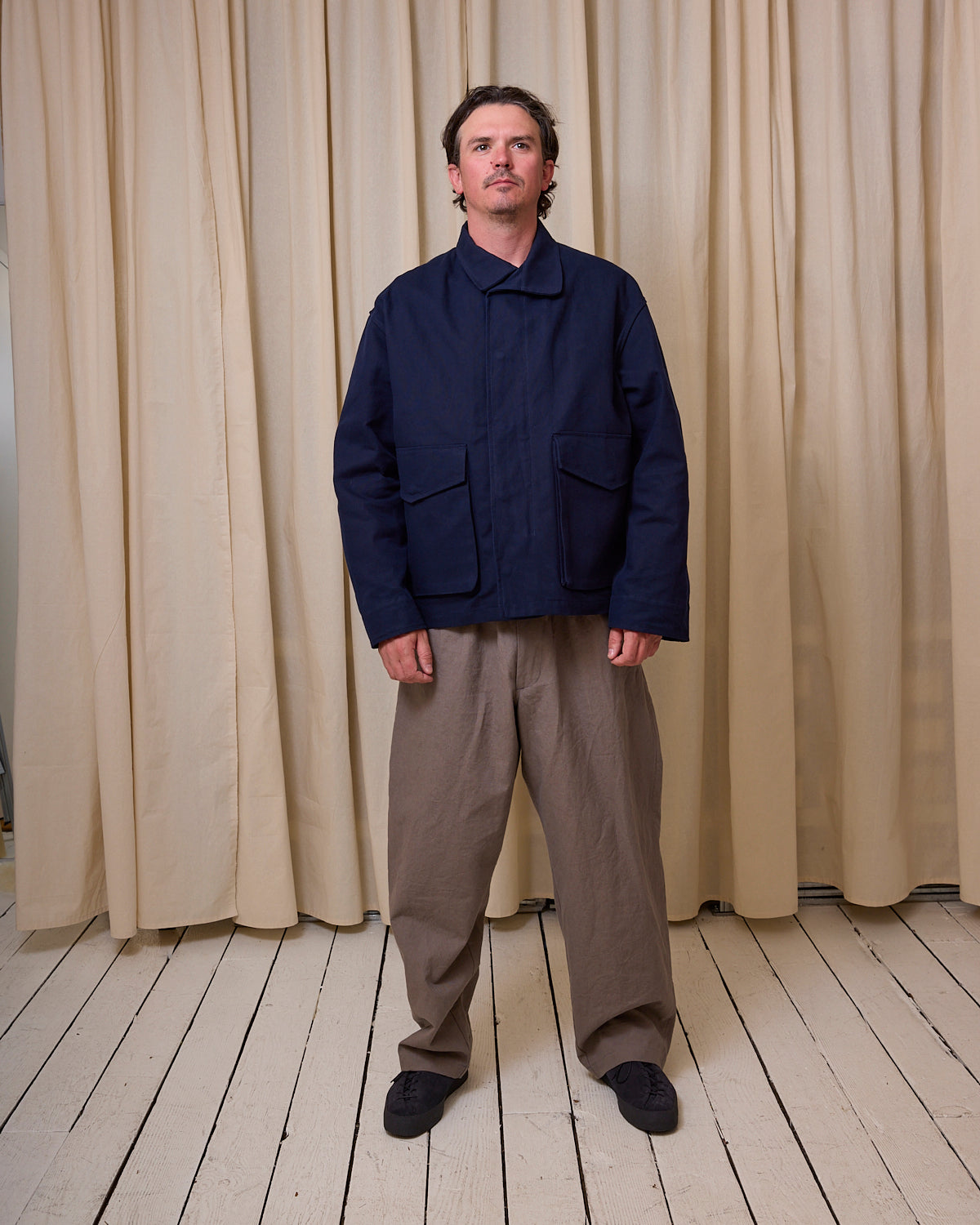 SIX JACKET - NAVY WAXED COTTON/WASHI OXFORD CLOTH