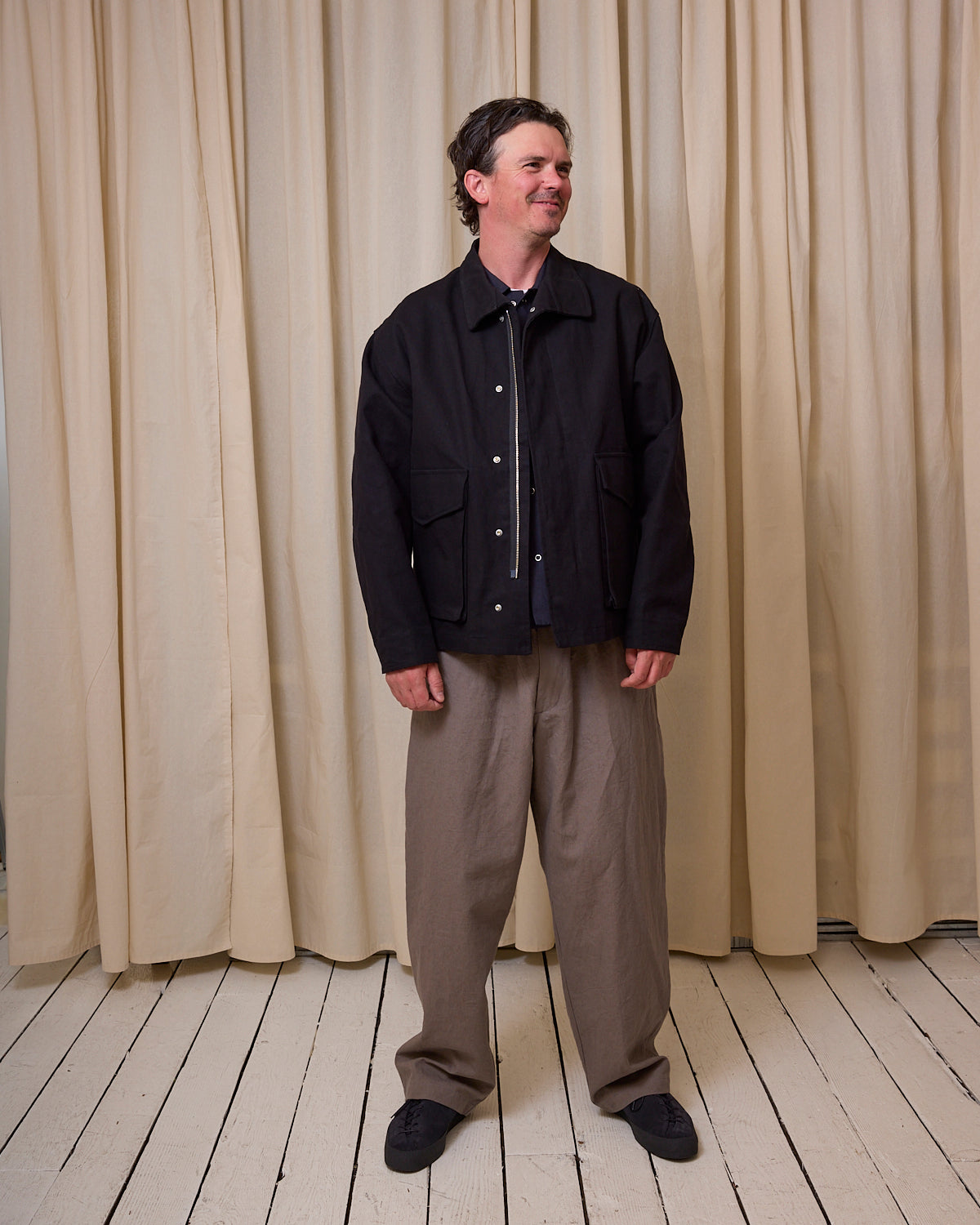 SIX JACKET - BLACK WAXED COTTON/WASHI OXFORD CLOTH